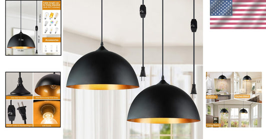 Versatile Black Gold Adjustable Pendant Lights – Ideal for Dining & Living Rooms