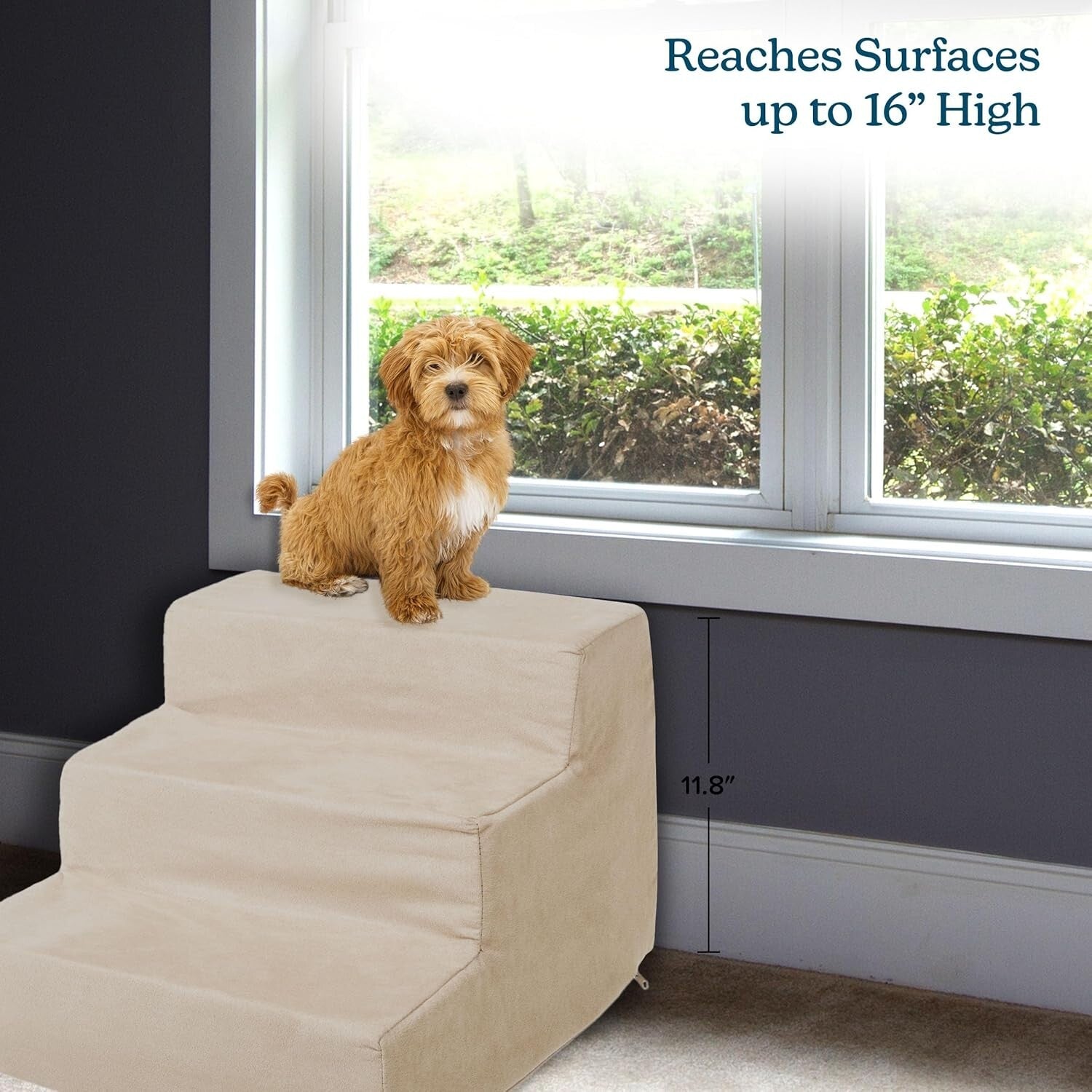 Non-Slip 3-Step Pet Stairs with Machine Washable Cover - Supports 25lbs
