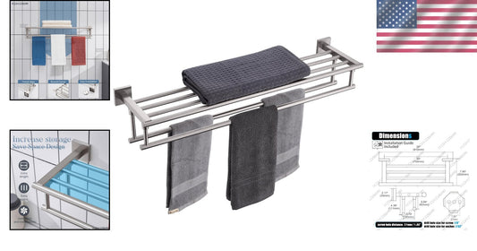 32-Inch Brushed Nickel Towel Shelf with Double Bars - Wall-Mounted Luxury