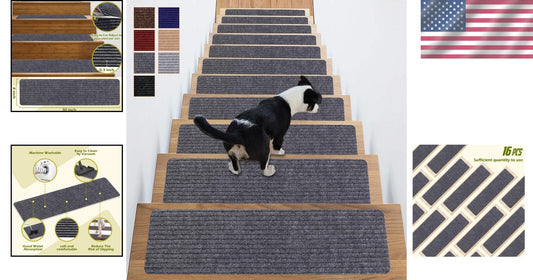 Durable 16 Pack Grey Anti-Slip Stair Treads - Noise Reduction & Safety Design