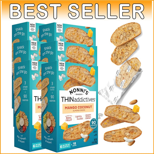 Wholesome Almond Thin Cookies - 6 Boxes Mango & Coconut - Perfect Coffee Pairing