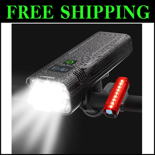 Waterproof Bike Headlight with Digital Display & 10000mAh Battery - 5 Modes