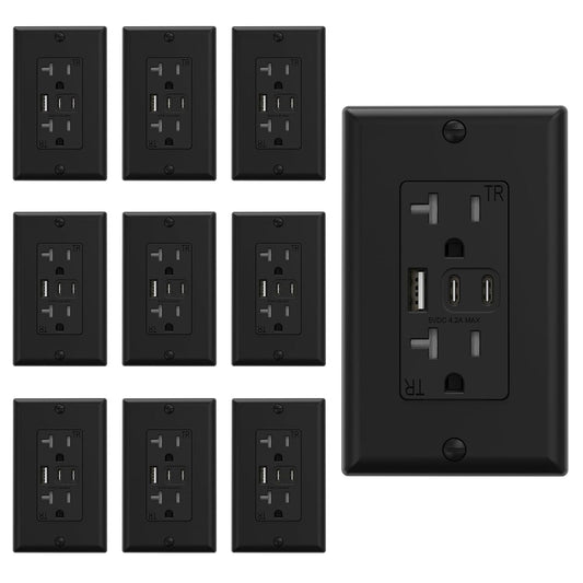 Durable 20A Wall Outlet with 3 USB Ports for Efficient Charging - 10 Pack