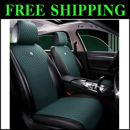 Durable 11-Piece Leather Car Seat Covers with Crown Design - A-Army Green