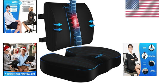 X-Large Memory Foam Seat Cushion & Lumbar Pillow with Adjustable Strap – Black