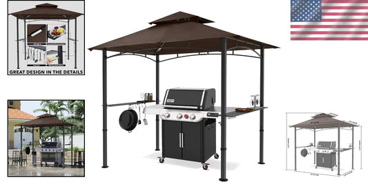 Elegant Brown 8 ft x 5 ft Grill Gazebo Canopy - Complete with LED Lighting