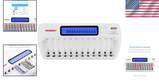 Lightweight 12-Battery Charger for Rechargeable AA/AAA With Easy LCD Monitoring