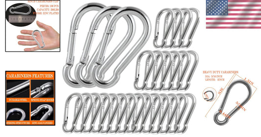 500lbs Capacity M8 Steel Carabiner Clips - Perfect for Outdoor Activities