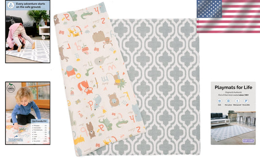 Large Moroccan Blue Play Mat: Eco-Friendly Reversible & Waterproof for Kids