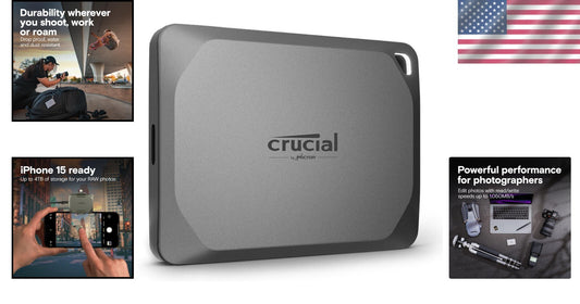 1TB Crucial X9 Pro SSD - USB-C, Compact Design for Photographers & Videographers