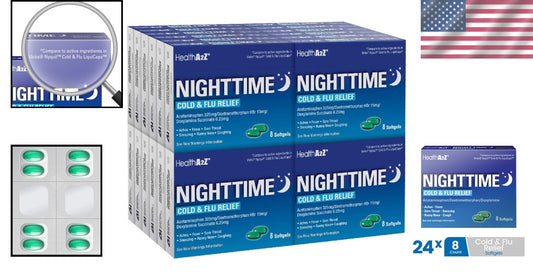 Nighttime Relief for Cold & Flu - 192 Non-Drowsy Softgels for Multiple Symptoms