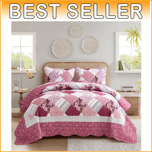 Elegant King Size Floral Pattern Bedspread - Lightweight, Reversible 3-Piece Set