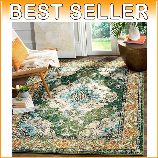 Bohemian Chic Area Rug 6'7" x 9'2" - Distressed Design, Kid & Pet Friendly