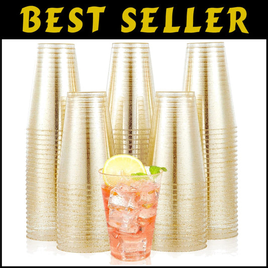 100 Pack Heavy-Duty Gold Glitter Disposable Cups for Elegant Party Celebrations