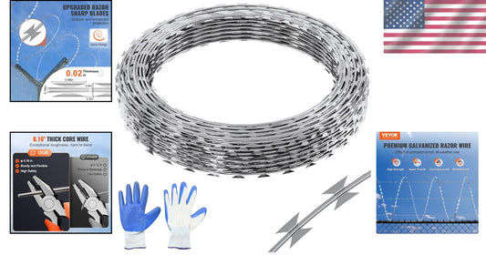 Rust-Proof 49ft Razor Wire Rolls - Sharp Blades for Effective Garden Security