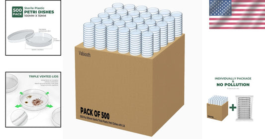 500 Sterile Ethylene Oxide Petri Dishes - 100mm Diameter, Enhanced Vented Design