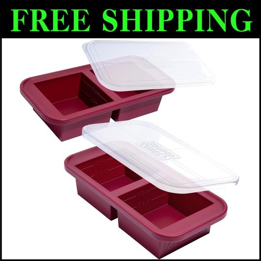 2-Pack BPA-Free 2 Cup Silicone Freezer Trays with Lids - Perfect for Meal Prep