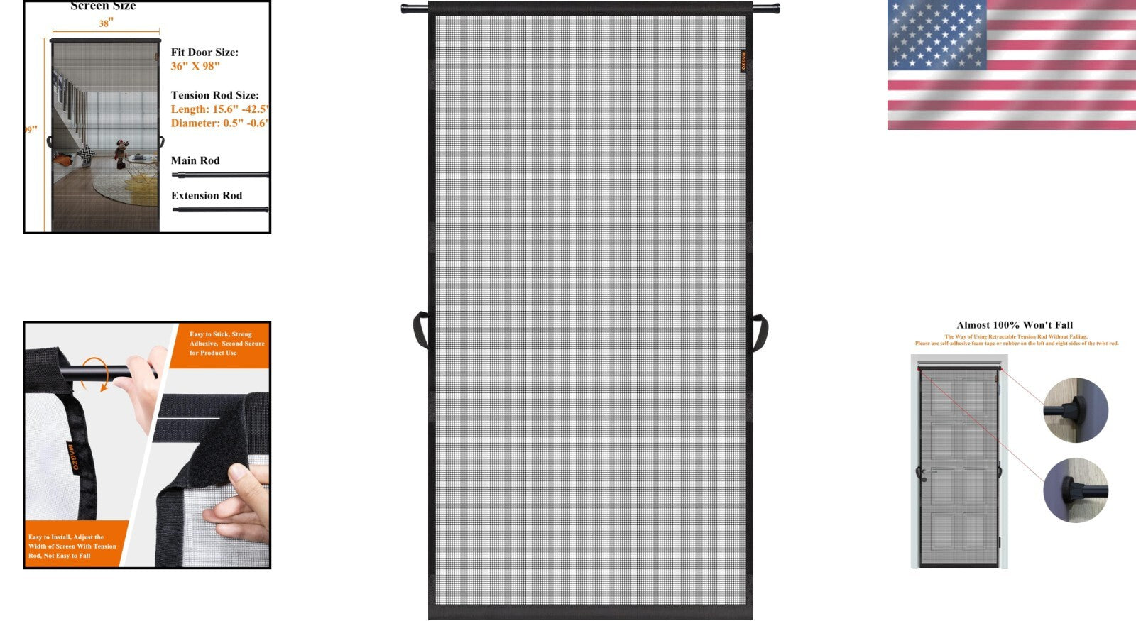 Stylish Heavy-Duty Screen Door 38" x 99" - Convenient Pet Access & Fresh Air