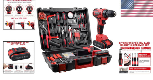 Fully Equipped 21V Cordless Drill Kit with 112-Piece Accessory Set for Home DIY