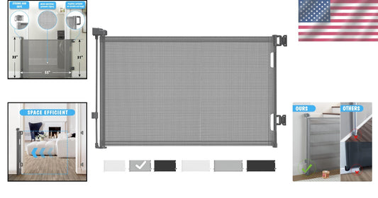 Space-Saving Retractable Mesh Gate - Ideal for Kids and Pets Indoors/Outdoors