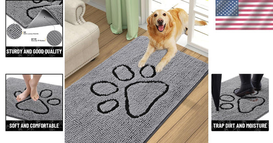 Machine Washable Chenille Dog Door Mat - 70''L x 24''W for Mud-Free Spaces