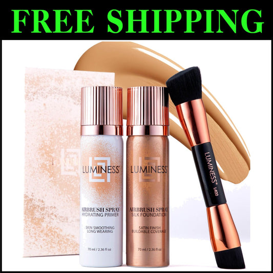 Airbrush Spray Silk Foundation Kit - Medium, Hydrating Primer & Brush Included