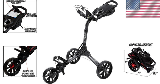 Durable Compact Golf Push Cart - Innovative Folding with Cup & Umbrella Holder