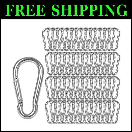 60-Pack Heavy-Duty Galvanized Steel Carabiner Clips, 500Lbs Capacity – M8 Hook
