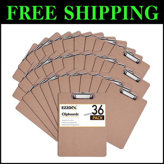 36 Pack Bulk Clipboard Set with Low Profile Clip - Durable & Eco-Friendly Wood