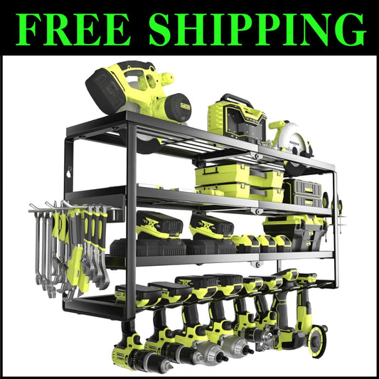 32-Inch Wall-Mounted Power Tool Organizer with Charging Station and 8 Slots
