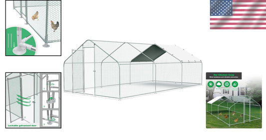 Spacious 10'x20' Outdoor Metal Chicken Coop with Waterproof Cover & Secure Lock