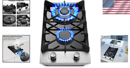High-Performance 2 Burner Gas Stove with Electric Ignition & Safety Lock System