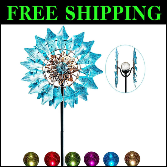Durable 75in Solar Wind Spinner with Multi-Color LED Lighting for Outdoors