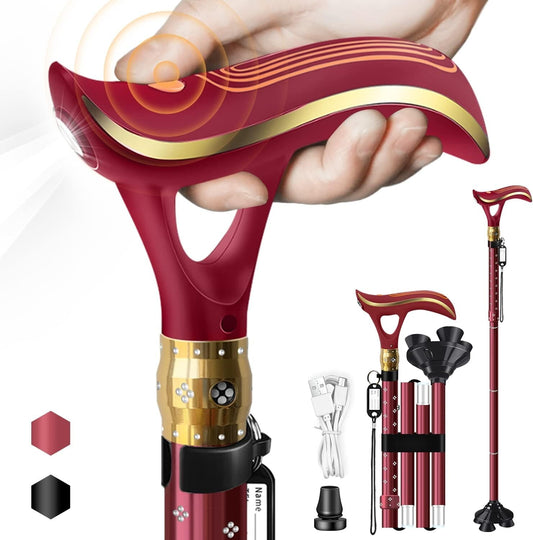 Adjustable Smart Alarm Cane with LED Light - Portable and Ergonomic Design