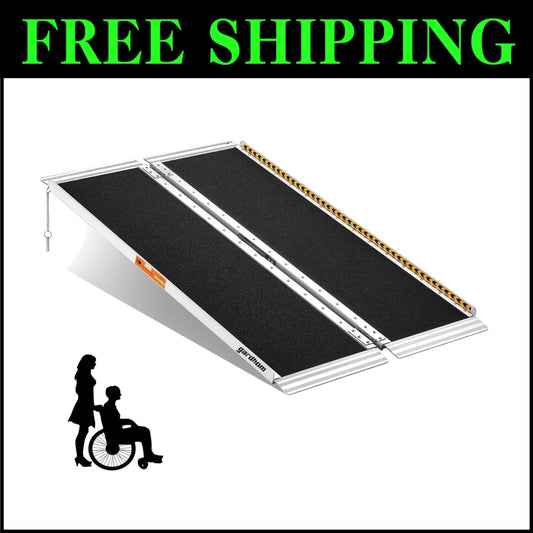 800Lbs Capacity Wheelchair Ramp - 4FT Aluminum, Foldable & Portable for Home Use