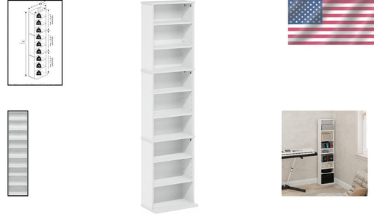Durable Freestanding 9-Shelf Media Rack with Wall Mount Kit - Easy Assembly