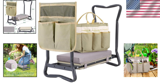 Versatile Folding Garden Stool with Extra Kneeling Pad - Supports 330 lbs