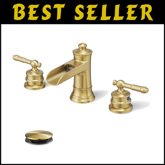 Elegant Gold Bathroom Faucet with Waterfall Spout - 4-16 Inch Widespread Design