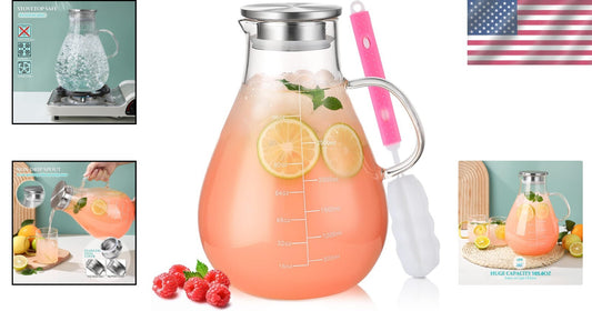 Stovetop-Safe 105.6oz Borosilicate Glass Pitcher with Hygienic Lid & Handle