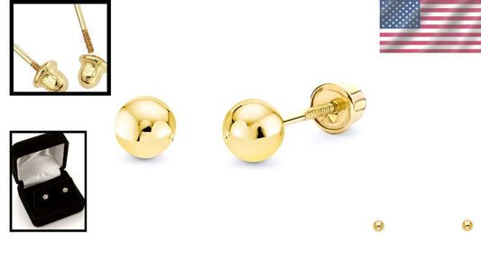 Luxury 14k Yellow Gold Ball Stud Earrings - Perfect Gift with 30-Day Returns