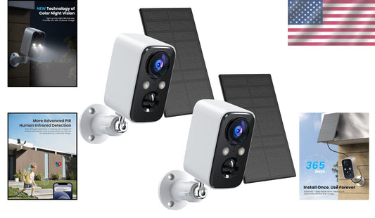Advanced Wireless Security Camera Set with Color Night Vision & Alarms - 2Packs