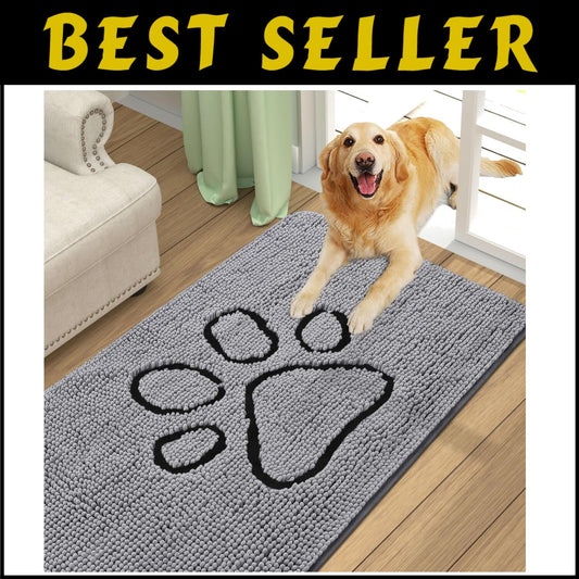 Non-Slip Chenille Dog Door Mat - Quick Dry Absorbent Entry Rug 59x24 Inches