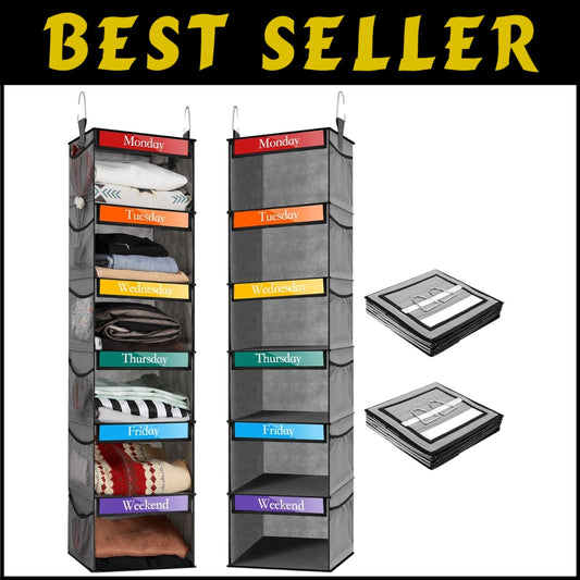 Durable Weekly Clothes Organizer - 2 Pack Hanging Design for Kid's Closet