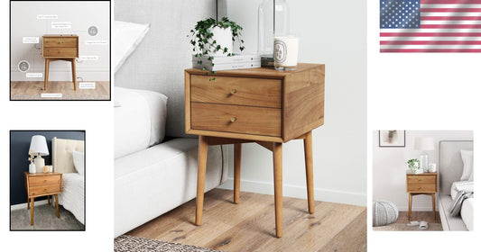 Stylish Mid-Century End Table with Storage Drawers & Vintage Brass Hardware