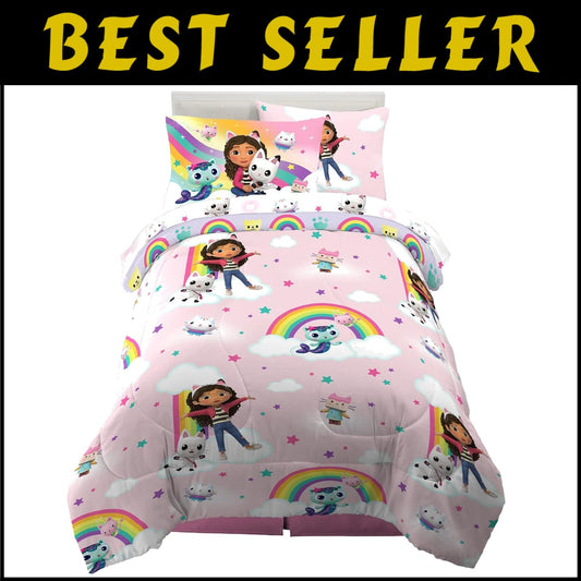 Reversible Gabby's Dollhouse Comforter Set - 5 Piece Kids Bedding in Twin Size