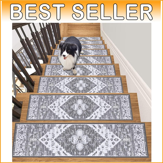 15-Pack Non-Slip Self-Adhesive Stair Treads - Safe Chenille Carpets for Kids