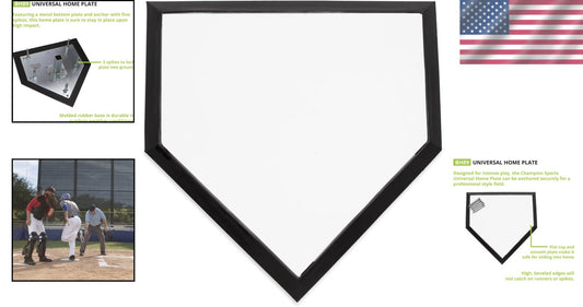 Universal Baseball Home Plate with Metal Anchor and Spikes for All Skill Levels