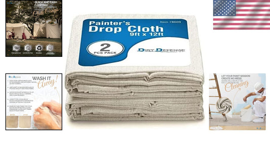 Eco-Friendly Canvas Tarps 9x12 - Pack of 2 for Painting & Furniture Protection