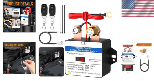 12V 360A Remote Battery Disconnect Switch with LED Voltmeter - Anti-Theft