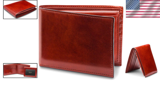 Full Grain Leather Wallet for Men - Slim Design with ID Passcase & Cognac Color